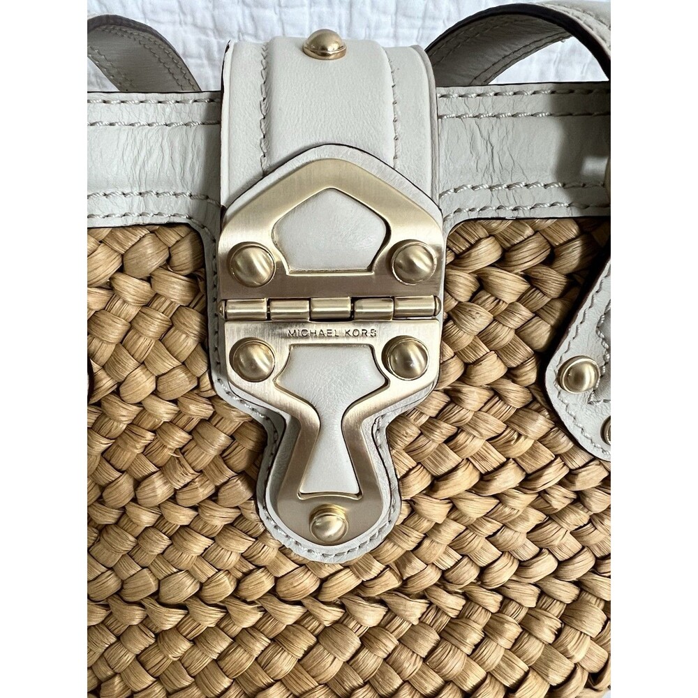 Michael Kors Straw And Ivory Leather Handbag EUC - Picture 3 of 11